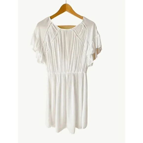 Raviya White Boho V-Neck Short Sleeves Womens Mini Dress SZ Small - Picture 4 of 8